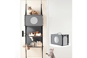 PLEKER Pet Carrier for Small/Medium Cats Up to 22lbs, 4 in 1 Multi-Level Door Hanging Cat Tree Tower Condo for Indoor Cats, Collapsible and Tool-Free Assembly, Fits Doors <86in H