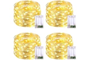 JMEXSUSS 4 Pack 50 LED Fairy Lights Battery Operated, 16ft Twinkle Lights Warm White Christmas Fairy Lights for Bedroom Wedding Patio Party DIY Mason Jar Decorations