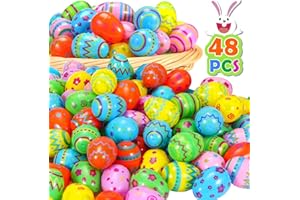 NEWBEA 48 Pcs Plastic Easter Eggs Assorted Prints and Colors 2.4" Tall for Easter Hunt,Basket Stuffers Fillers,Filling Treats and Party Favor