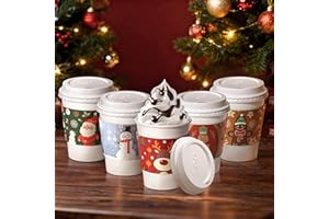 Fit Meal Prep 50 Pack 12 oz Christmas Disposable Coffee Cups with Lids, Sleeves, Leak-Proof To Go Coffee Cups with Lids, Durable Holiday Hot Paper Cups for Home, Office, Party, Business