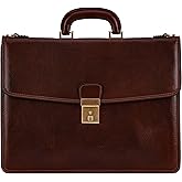 Time Resistance Leather Briefcase - Italian Handmade Leather Laptop Bag - Handbag for Men - Professional Computer Case