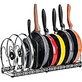 Toplife Pots and Pans Organizer Rack for Cabinet and Countertop, 10+ Pot Lids, Bakeware and Cookware Holder with 10 Adjustabl
