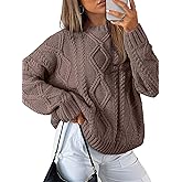 Trendy Queen Women's Oversized Cable Knit Crewneck Sweaters