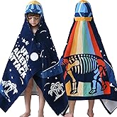 VOOVA & MOVAS Toddler Bath Towel with Hood for Kids Age 3-8, 30''X50, Soft | Thick | Absorbent Cotton Wrap Blanket, Beach, Pool, Swim | Bath Use, Dinosaur Under The UFO