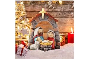 Magicsculp Nativity Set - Collectible Holy Family Figurines with New Born Jesus in Manger, Religious Gifts Indoor Decoration for Christmas Nativity Tabletop Scene Decoration, 4.13 inch