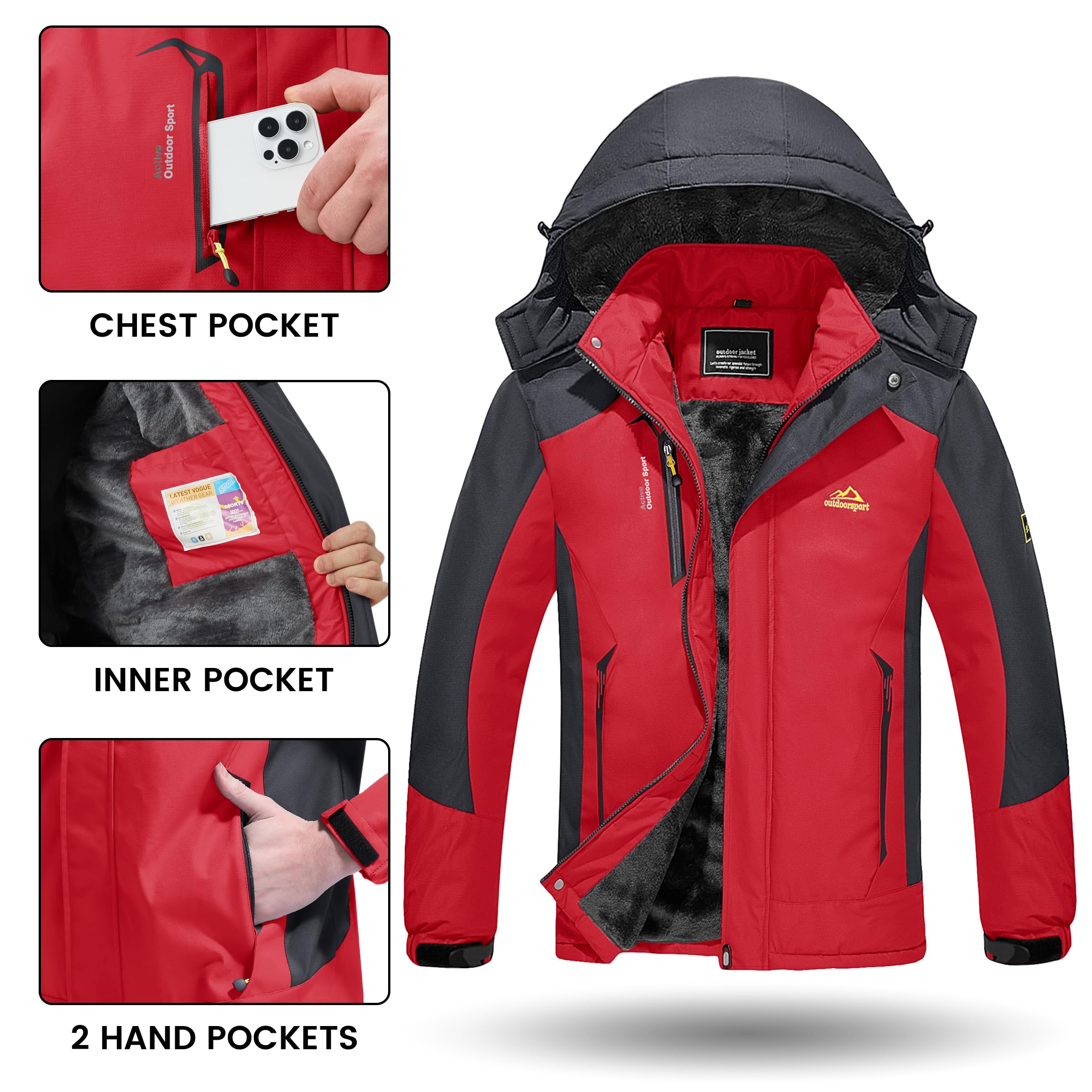 TACVASEN Mens Skiing Jacket with Hood Snowboard