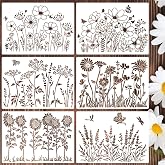 Large Flower Stencils for Wood Walls Wildflower Stencil 13.8" | Reusable Floral Sunflower Lavender Stencils for Painting on Wood Fence Wall Canvas Fabrics Furniture