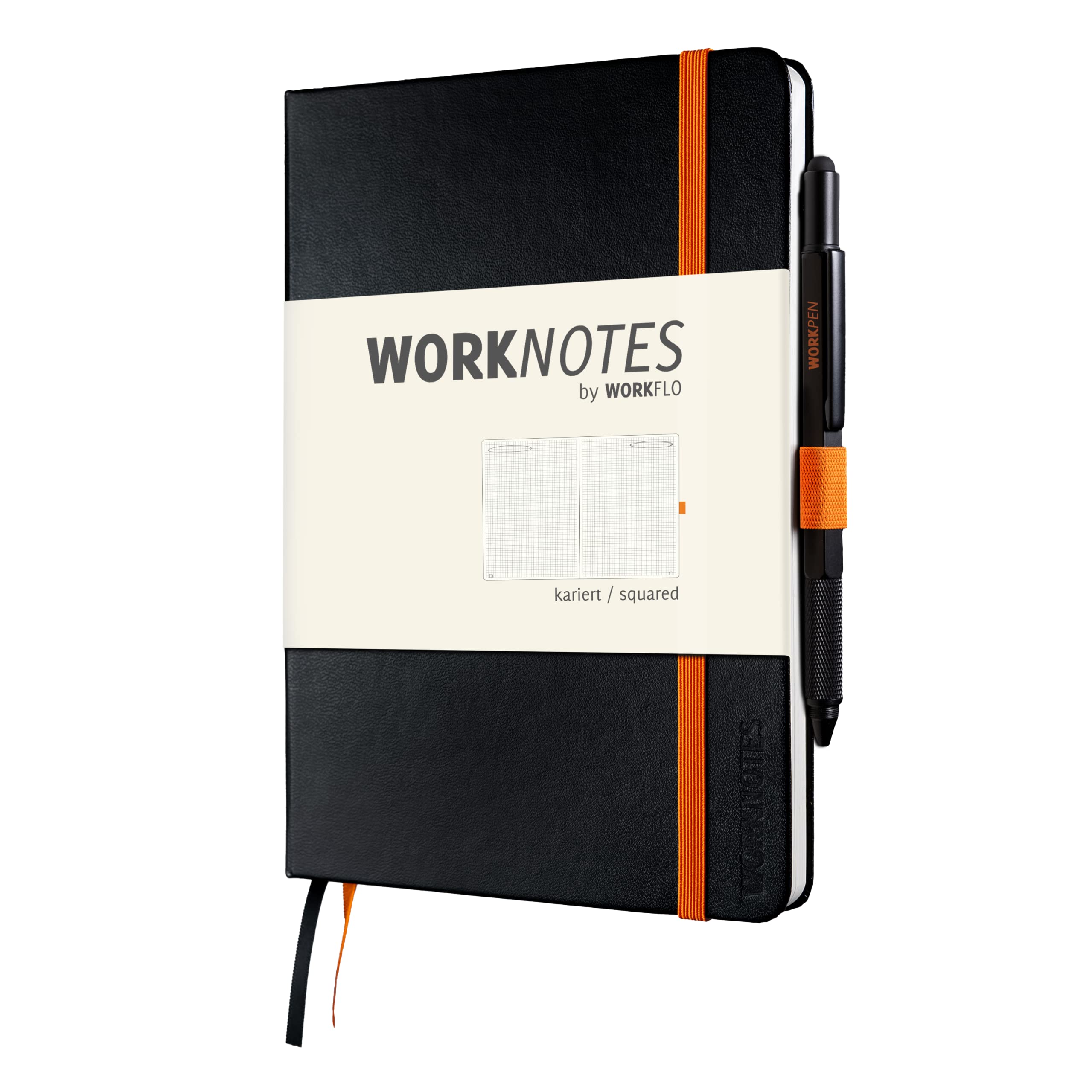 Worknotes A5 grid notebook – The notebook for creatives and creators from Workflo, 192 perforated pages, 100 gsm, hardcover, black