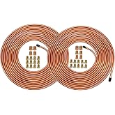 MuHize Brake Line Tubing Kit 3/16 + 1/4" 25Ft Copper Coated Alloy Steel | Anti-Rust, Dual Size 3/16 &amp; 1/4" Roll, for Cars Trucks SUV, Hydraulic Fuel &amp; Transmission Line Replacement