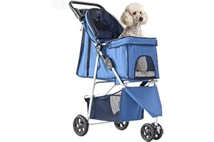 NEWBULIG 3 Wheel Pet Stroller for Dogs and Cats, Foldable, Lightweight and Durable, Ideal for Small to Medium Pets, Includes Storage Basket and Cup Holders