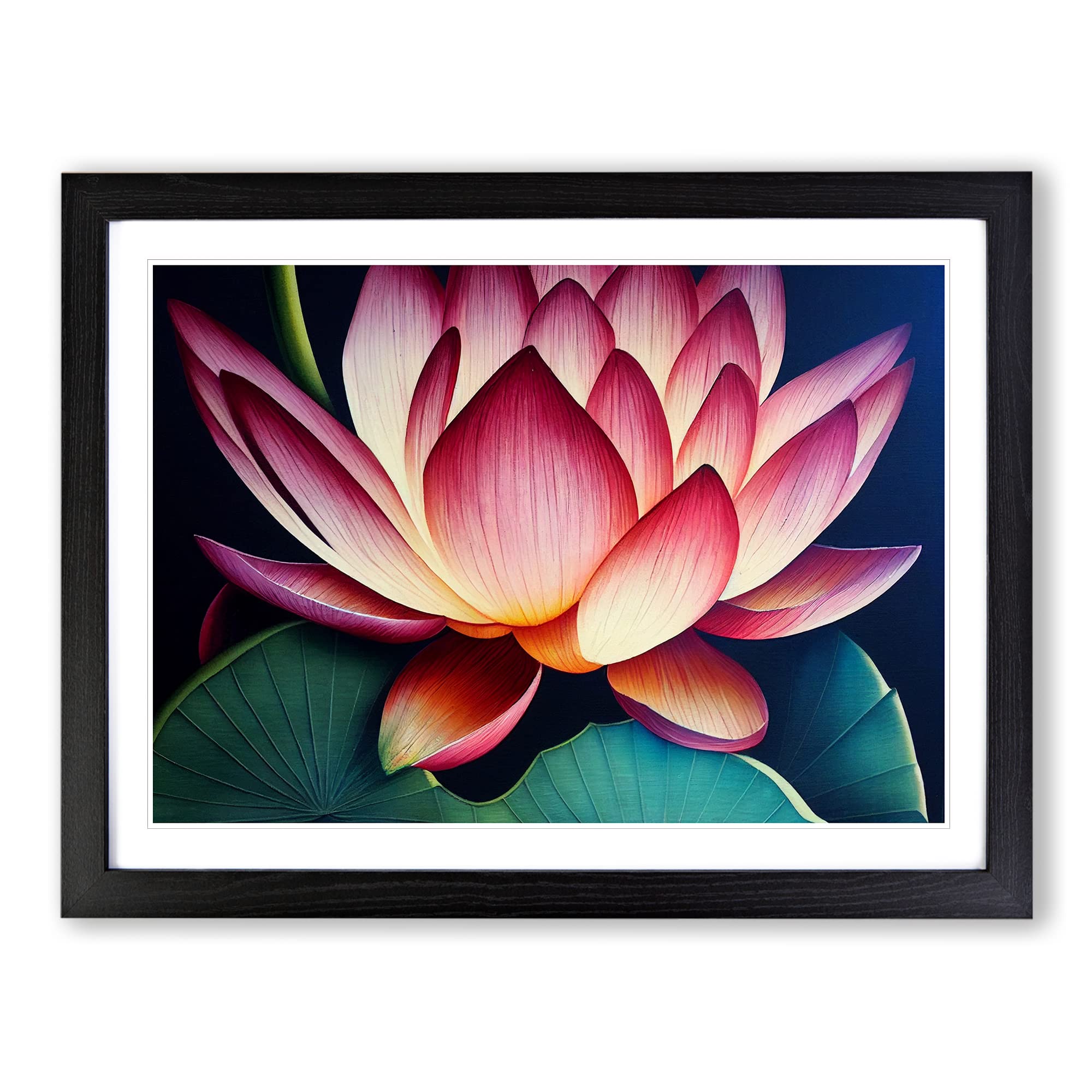 Artsy Lotus Flower Framed Print | A3 Black Framed Wall Art | Ready to Hang | Modern Floral Picture | Living Room Bedroom Lounge Office
