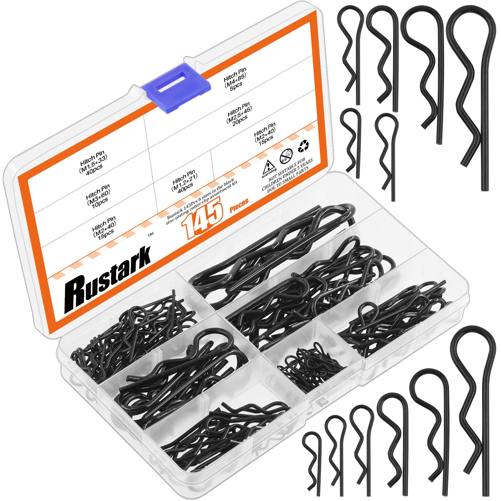 Rustark Hitch Pin Clip R Clips Retaining Pins Assortment Kit Heavy Duty Cotter Pins for Mechanics Vehicle
