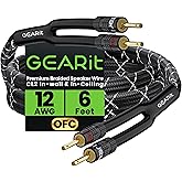 GearIT 12AWG Speaker Cable Wire with Gold-Plated Banana Tip Plugs (6 Feet) in-Wall CL2 Rated, Heavy Duty Braided, 99.9% Oxygen-Free Copper (OFC) - Black, 6ft