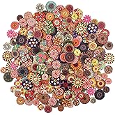 YMWALK Wooden Buttons,300Pcs Printed Round Shape 2 Holes Wooden Buttons Mixed Color and Size for Sewing, Crafting, Decoration