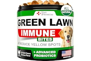 VET PROMISE Grass Burn Spot Chews - Dog Urine Neutralizer for Lawn - 120 Grass Green Treats, Rocks - Pee Grass Spot Saver Caused by Dog Urine - Probiotics - Digestive Enzymes - Made in USA