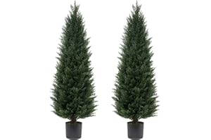 ECOLVANT 4FT Artificial Cedar Topiary Trees UV Resistant Potted Plant Set of 2 Faux Pine Trees Fake Shrubs Artificial Plants for Front Porch Garden Indoor Outdoor