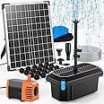 POPOSOAP 30W Solar Pond Filter with Fountain Pump, Pond Filters for Outdoor Ponds with 430GPH Pond Pump & 4 Fountain Heads and 6.5Ft PVC Tubing for Garden Water Features Waterfall Koi Pond
