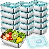Acellegic 15 Pack Stainless Steel Food Storage Containers with Airtight Lids 20 oz Reusable Food Containers Leak-proof Metal Lunch Boxes, Snack Boxes for Lunch Fruit, Freezer and Dishwasher Safe