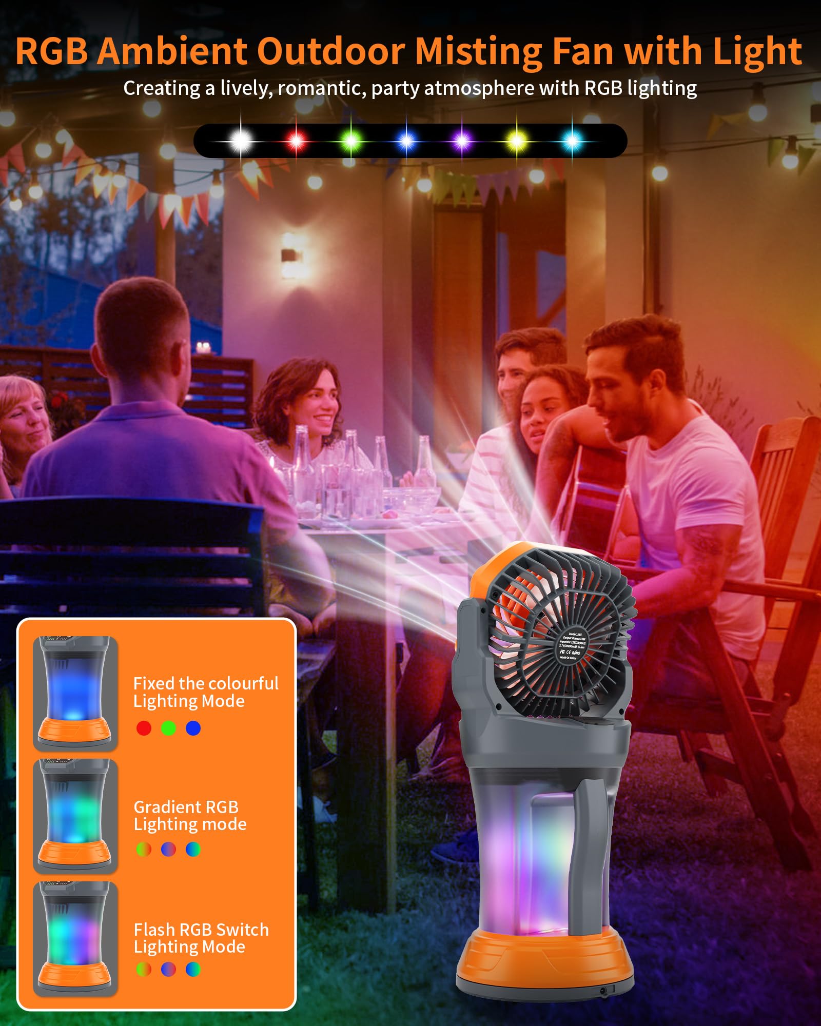 30000mAh Misting Fan Portable Battery Powered Fan with 2L Water Tank,Portable Mist Cooling Fans for Outdoor Camping Tent Beach Travel-120°Auto Oscillating,4 Wind Speeds & Spray Modes,RGB Light