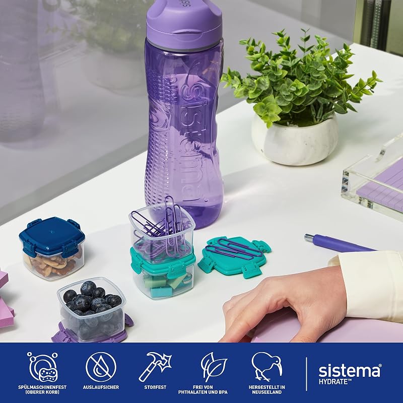 Hydrate Tritan Swift Wasserflasche | 800 ml | Auslaufsichere Wasserflasche | Ocean Blue & Misty Purple | 2 Stück