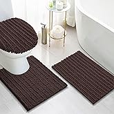 Arotive Luxury Chenille Bathroom Rugs 3 Piece with Toilet Lid Cover, Shaggy Soft and Absorbent Bath Rug, Non-Slip, Machine Washable Bath Mats for Bathroom(24x16+24x20+17.5x15, Brown