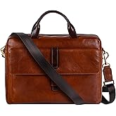 Time Resistance Leather Briefcase - Italian Handmade Leather Laptop Bag - Handbag for Men and Women