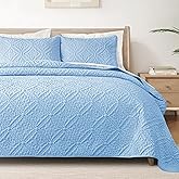 Exclusivo Mezcla Queen Quilt Bedding Set, Lightweight Soft Bedspreads Coverlets with 2 Pillow Shams, Modern Light Blue Quilts Queen Full Size for All Seasons