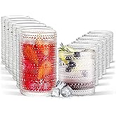 FULGNU Hobnail Drinking Glasses Set of 12, 11.8 oz Vintage Glasses Drinking Set & 10 oz Cocktail Glasses Set, Embossed Glass Cups for Kitchen, Beer, Juice, Cocktail, Whiskey, Milk
