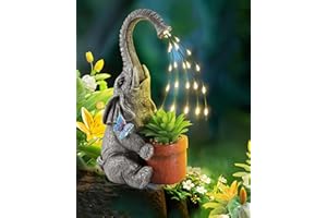 iStatue Solar Elephant Figurine with Succulent Plant Pot - 11'' Hand-Painted Lifelike Resin Lawn Ornaments Statue for Yard Art Garden Decor Gifts (Elephant)