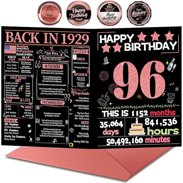 Happy 96th Birthday Banner – Schwarz-Gold, 1,2 X 1,8 M, Für Geburtstagsdeko