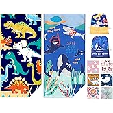Eunzel 2 Pack Microfiber Kids Beach Towel, Quick Dry Towels for Girls &amp; Boys Sand Free Travel Towel for Beach, Camping, Swim Pool 60"x30"，Colorful Dinosaur&amp; Sea Friends