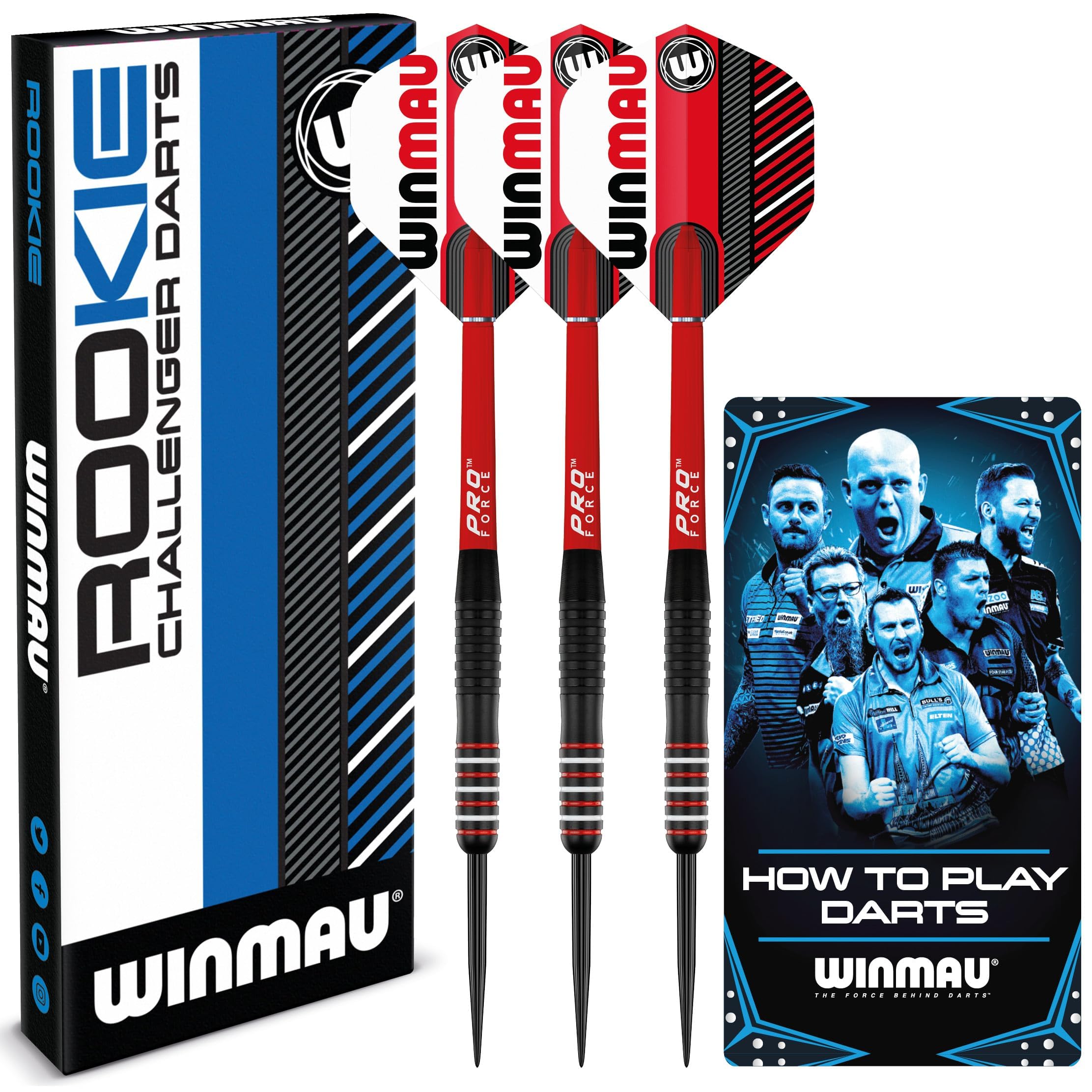 WINMAU Rookie Red Steeltip Brass Darts Set | Single or Multi Sets | Includes Flights and Shafts (Stems) | Exclusive Darts Booklet | Blue, Red and Green |