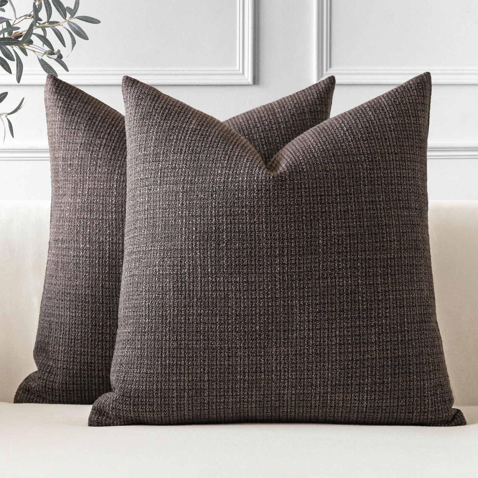 JOTOM Set of 2 Cushion Covers 50x50 cm Linen Dark Brown Decorative Throw Pillow Covers 20x20 Inch Square Cushion Case Home Decor Pillowcases for Couch Sofa Living Room Bed (Dark Brown)