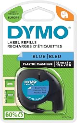 Dymo LetraTag 12mm Plastic Tape Black on Blue 12mm Label Tape view 1