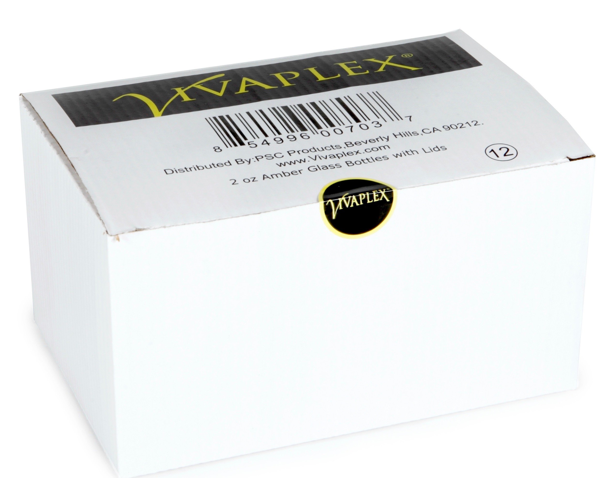 Vivaplex, 12, Amber, 2 oz Glass Bottles, with Lids
