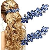 2PCS Exquisite Sparkling Rhinestone 4 Flower Hair Clips, Non-Slip Alloy Hair Accessories for Women & Girls, Ideal for Party, Wedding & Daily Wear (Dark Blue)