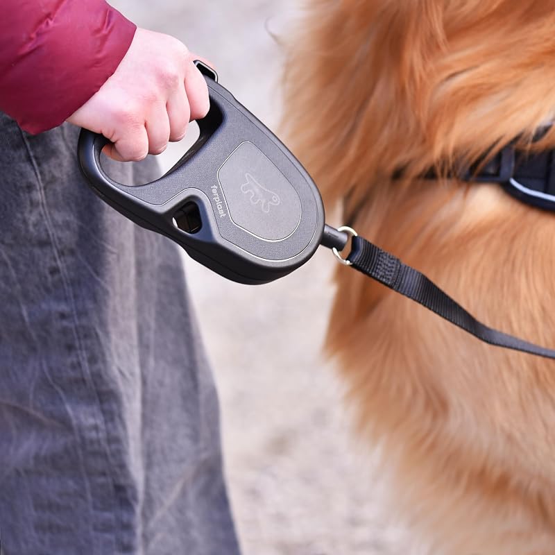 Laisse Chien Enrouleur FLIPPY ONE, Laisse pour Grands Chiens jusqu'à 35 Kg. Cordon Extensible max 5 m. Bouton de verrouillage et de déverrouillage unique, noir