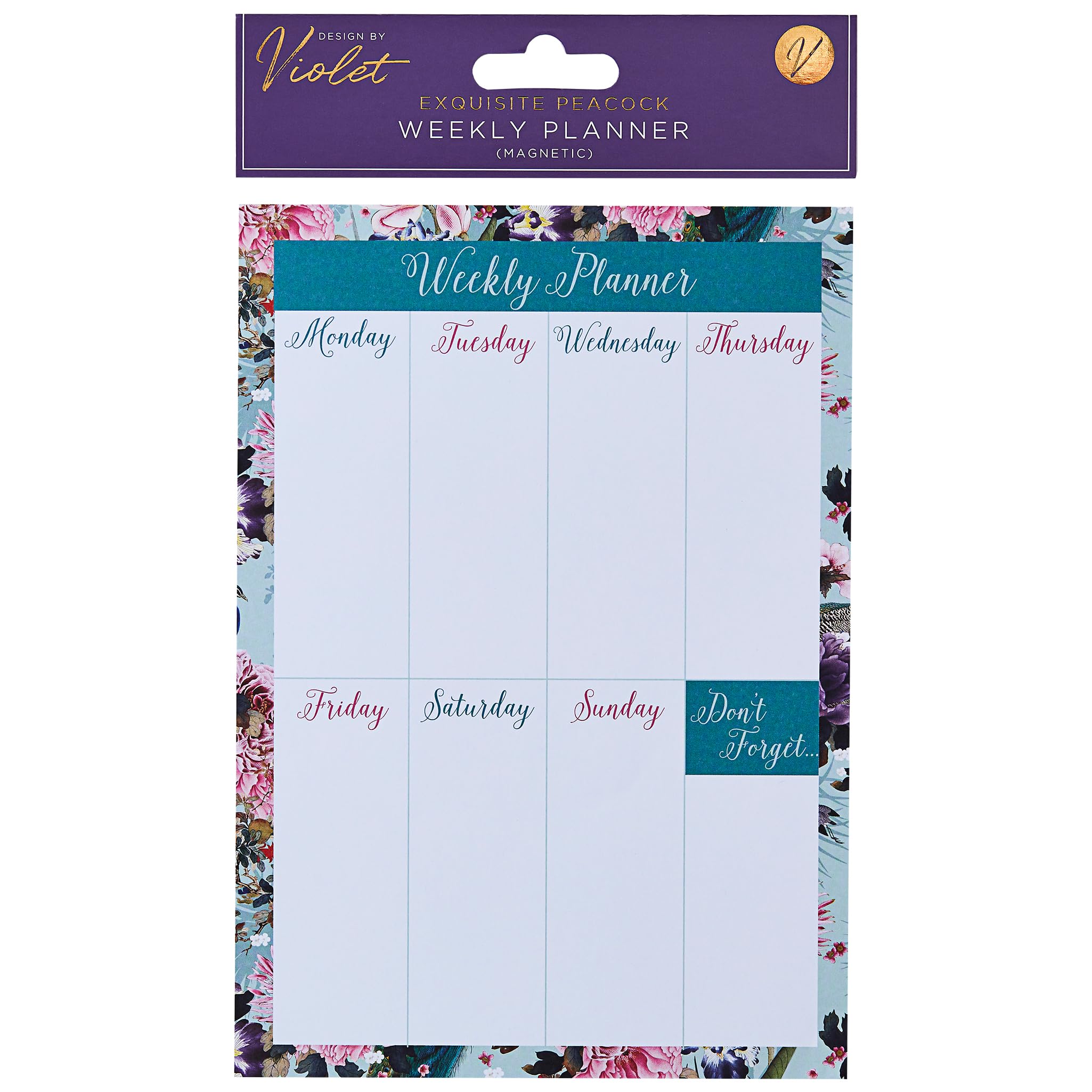 Design By Violet Exquisite Peacock Weekly Planner List Organiser Notepad 52 Pages Magnet Backed Contemporary Design Gift Present 21cm x 15cm — image 1