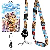 bolimoss Highland Cow Badge Holder and Adjustable Retractable Lanyards, Cute Lanyard for ID Badge Card, Breakaway Neck Lanyards with Badge Reels Quick-Release Buckles with Leather Card Badge Holders