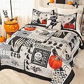 EVENHUG Halloween Quilt Set Queen Size Bedspread with Pillow Shams Festival Themed Bedding Sets Pumpkin Ghost Coverlet 4 Piece (90