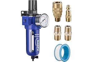 NANPU 1/2" NPT Compressed Air Filter Regulator, Zinc Alloy, 5 Micron Brass Element, 0-150 psi Gauge, Quick Release Bowl, Manu