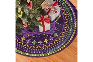 JUNIISSL Festival Purple Christmas Tree Skirt Fleur De Lis Funny Tree Mat for Farmhouse Xmas Holiday Party Decorations Indoor Outdoor 36 Inch