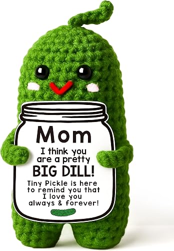 MAMAGIFTREE Mothers Day Birthday Gifts for Mom from Daughter Son, Handmade Crochet Pickle Plush “Big Dill” Gift for Mother in Law or Stepmom Mothers Day Keepsake, I Love You Mama Small Cute Decor