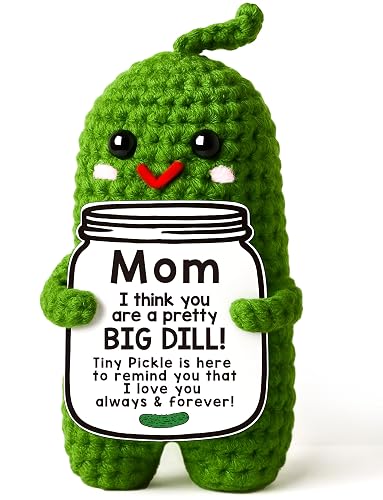 MAMAGIFTREE Mothers Day Birthday Gifts for Mom from Daughter Son, Handmade Crochet Pickle Plush “Big Dill” Gift for Mother in Law or Stepmom Mothers Day Keepsake, I Love You Mama Small Cute Decor