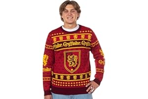 Harry Potter Sweater Men's Hogwarts House Crests Logo Ugly Christmas Sweater Crewneck Knit Pullover