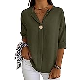 ANRABESS Women's Tops 3/4 Sleeve Dressy Casual V Neck Henley Tee Shirts 2026 Summer Business Work Blouses Fashion Clothes
