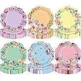 Umigy 120 Pcs Summer Fall Floral Party Plates 7 Inch Floral Paper Plates, Summer Flower Disposable Decorative Tableware for Birthday Wedding Baby Shower Tea Party Bridal Shower