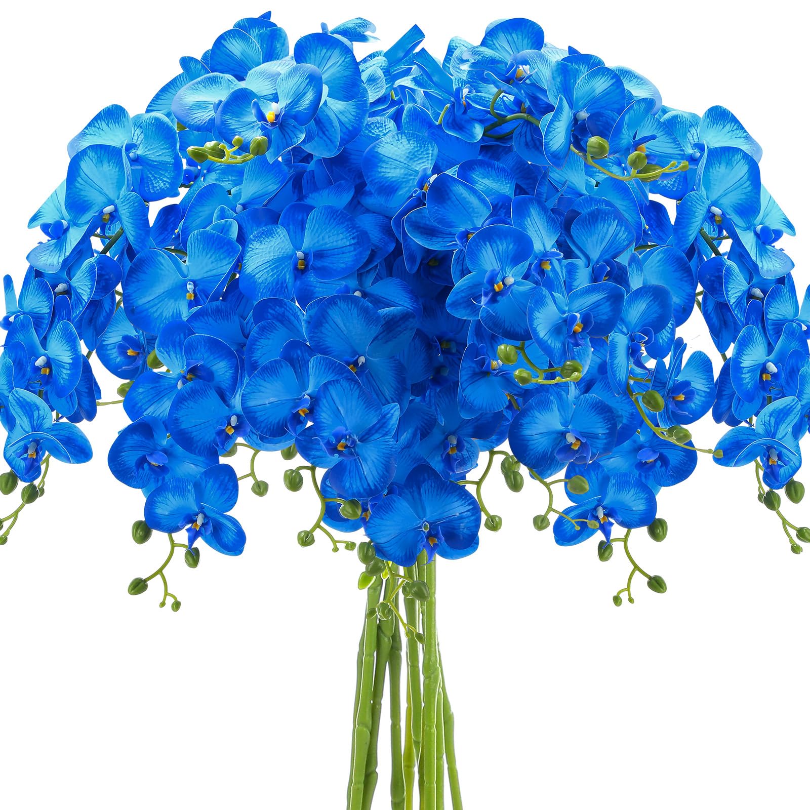 Photo 1 of Thiccywoov 10 Pcs 36 Inch Blue Orchids Artificial Flowers Artificial Phalaenopsis Flowers Faux Orchid Stems Fake Flowers Arrangement for Tall Floor Vase Home, Wedding, Office