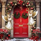 Quzzil 2 Pcs Christmas Welcome Hanging Signs Wooden Angel Door Sign Christmas Winter Porch Decor Wooden Hanging Sign Wall Plaque Xmas Decoration for Fireplace Home Indoor Outdoor Decor
