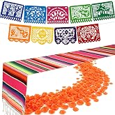 NOVWANG Dia de los Muertos Decorations Set for Day of the Dead Supplies | Day of the Dead Ofrenda Decor Kit with Felt Banner, Fringe Runner Faux Marigold Flowers